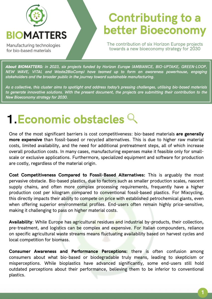 AmbianceEu's tweet photo. The European Commission called for a public consultation on solutions for a #Circular and #ClimateNeutral economy, boosting the EU’s prosperity and competitiveness within planetary boundaries, and the #BIOMATTERS Cluster delivered.🌱 

Read more in the position paper crafted by @VITALHEProject, @BioUptake, New Wave, @waste2biocomp, @HEUGreenLoop and AMBIANCE! 🤝

#HorizonEurope #Sustainability #BIOMATTERSCluster #Collaboration #Innovation