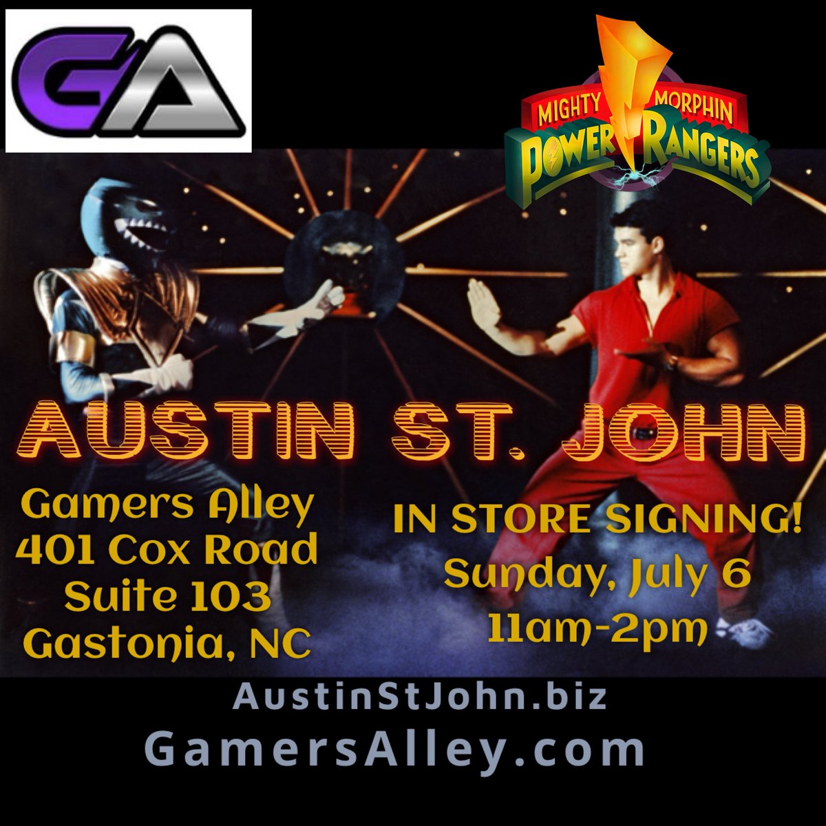 Meet me in Gastonia, NC! I’ll be @gamersalleyonline this Sunday from 11am until the last fan standing. Tell me your stories, get autographs or pictures, or ask questions. I look forward to seeing YOU there! #powerrangers #mmpr #zeo #ogredranger