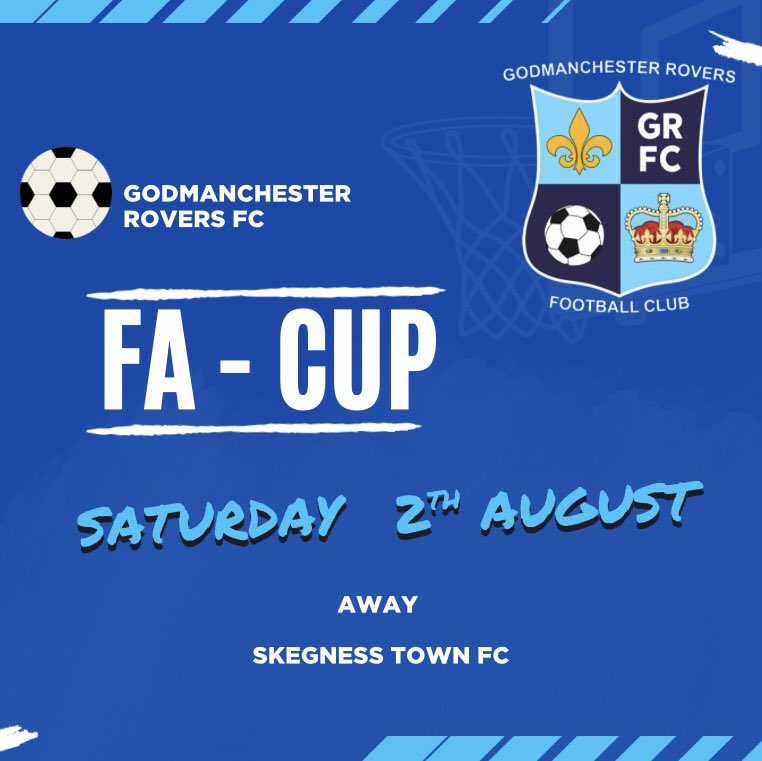 We are Away V Skegness Town Fc
On Saturday 2nd August in the FA CUP
💙⚽️💙

<a href="/skegnesstownfc/">Skegness Town FC</a> <a href="/HuntsFA/">Huntingdonshire FA</a> <a href="/squeezefootball/">Squeeze</a> <a href="/GoddyNews/">Godmanchester Rovers News</a> <a href="/utdcos/">UCL</a> <a href="/FACupFixtures/">FA Cup Fixture Updates 🏆</a>