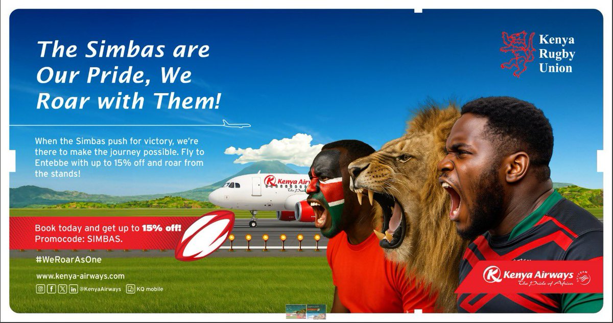 Omwami_Muteshi's tweet photo. Roaring with the Simbas all the way to Entebbe! 🦁🇰🇪
Our partners @KenyaAirways are here to make your journey easy come support the Simbas! @OfficialKRU
#WeRoarAsOne #SimbasOnAMission #PrideOfAfrica https://t.co/PTx74bN3vw