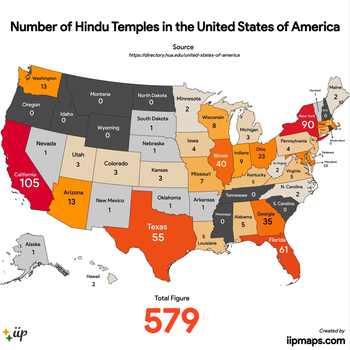 indiainpixels's tweet image. Number of Hindu temples in the United States of America