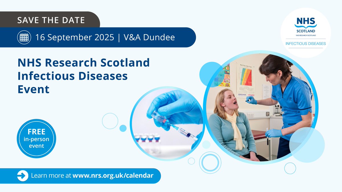 Abstract submissions are now being invited for posters to display at the 2025 NHS Research Scotland Infectious Diseases Event.

Find out more, and submit by Friday 1 August 🔗 nhsresearchscotland.org.uk/calendar/nhs-r…