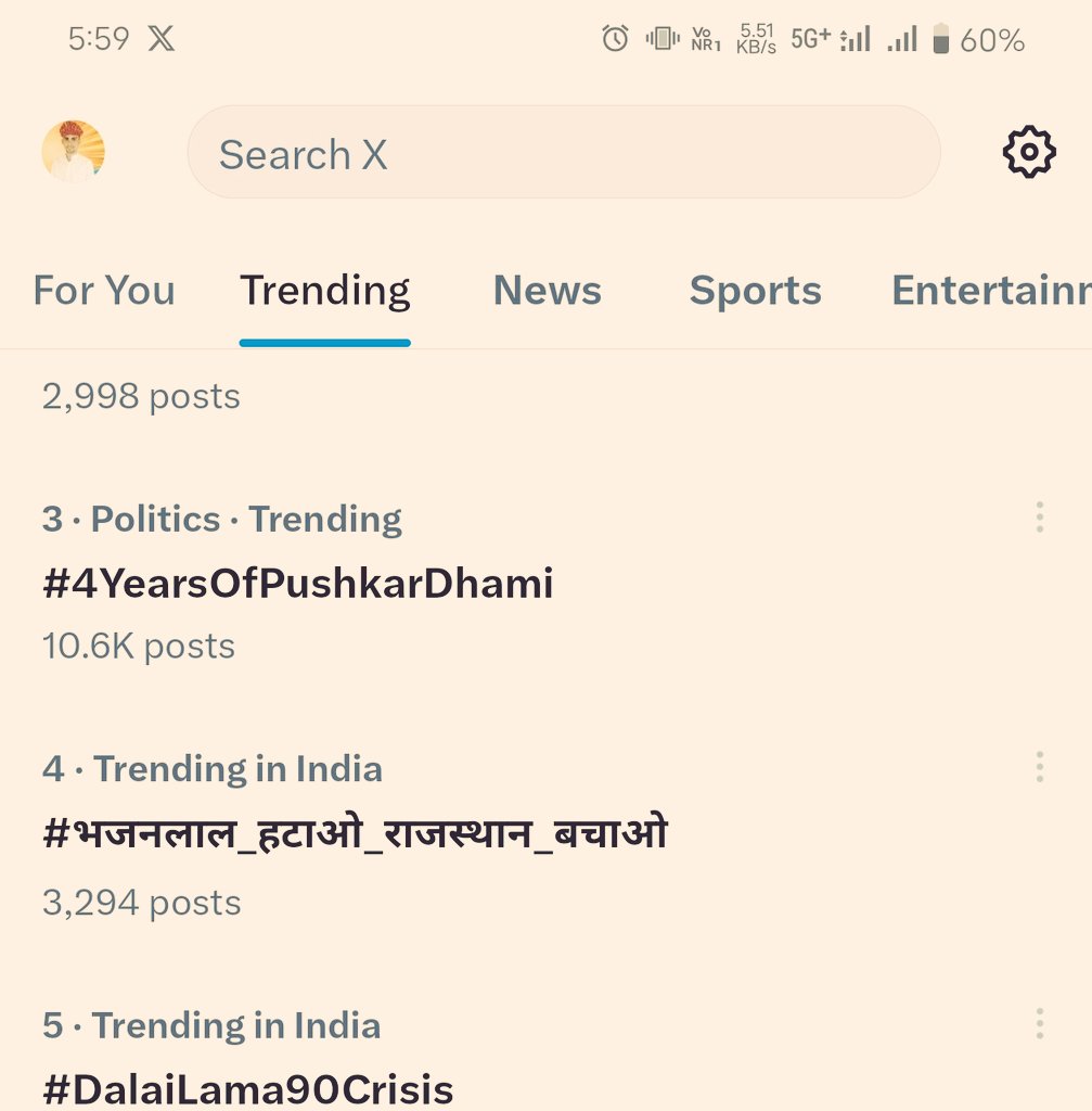 ट्रैंड शुरू करने का समय था 6 बजे का,
लेकिन 6 बजे से पहले ही 4 नंबर पर है। 🔥

#भजनलाल_हटाओ_राजस्थान_बचाओ