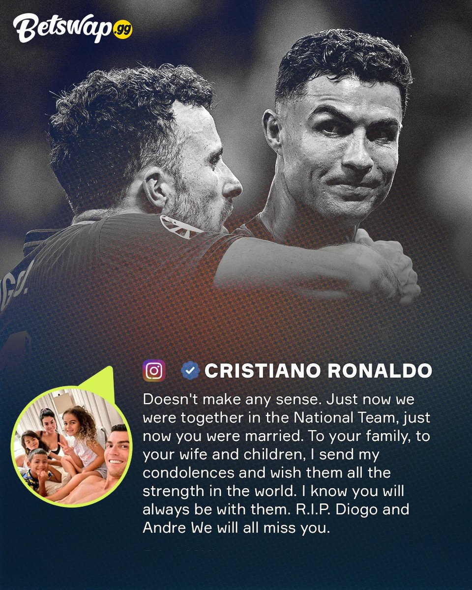 BsggDe's tweet photo. Cristiano Ronaldo gedenkt Diogo Jota und André Silva nach ihrem tragischen Tod 🙏💔
Für immer in unseren Herzen. 🕊️

#RIPJota #RIPAndreSilva #CristianoRonaldo #PortugalTrauert #RuheInFrieden https://t.co/yk93inyoUE