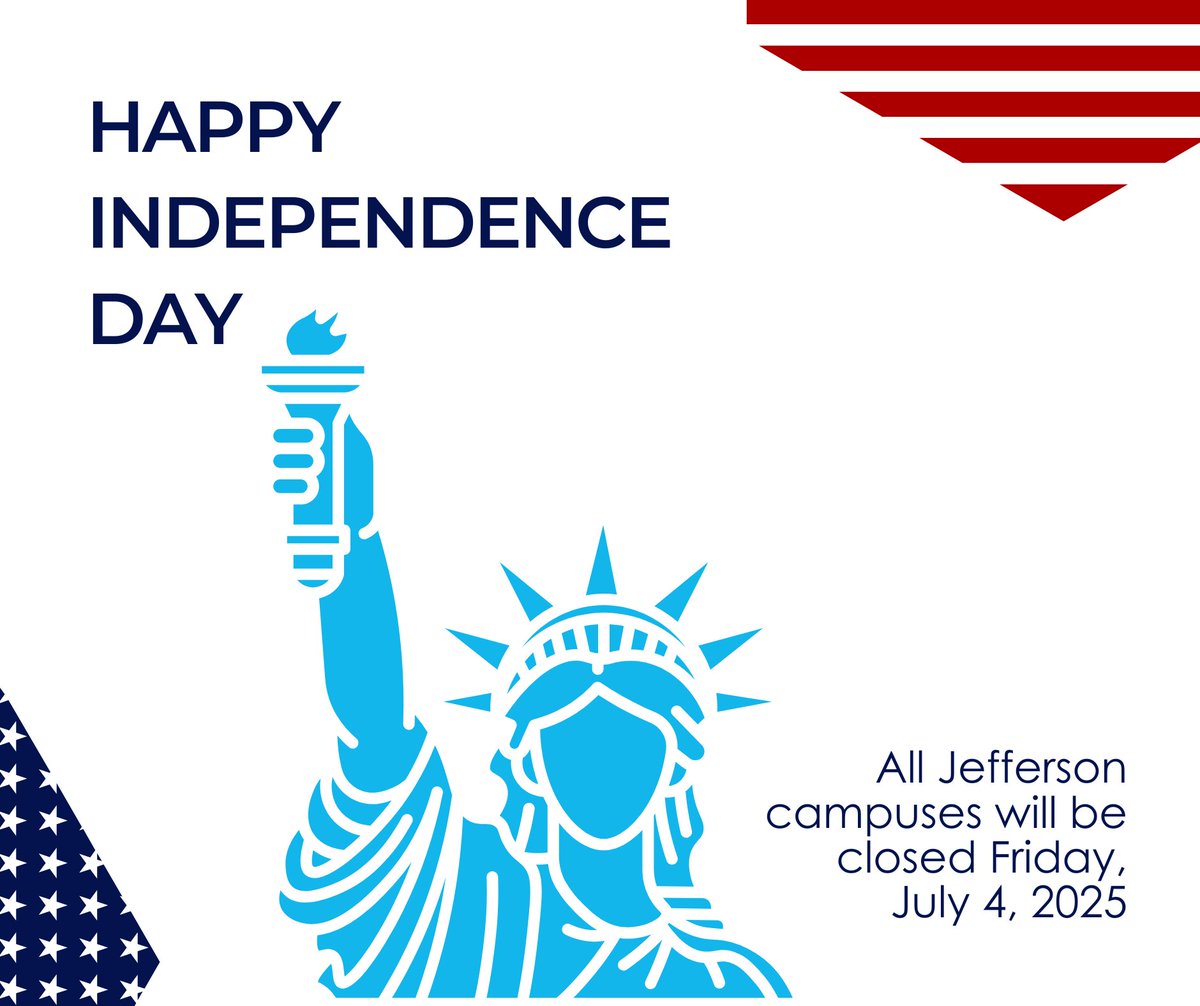 Happy Fourth of July!
All Jefferson campuses are closed today in observance of the holiday. We wish everyone a safe and festive celebration with family and friends!