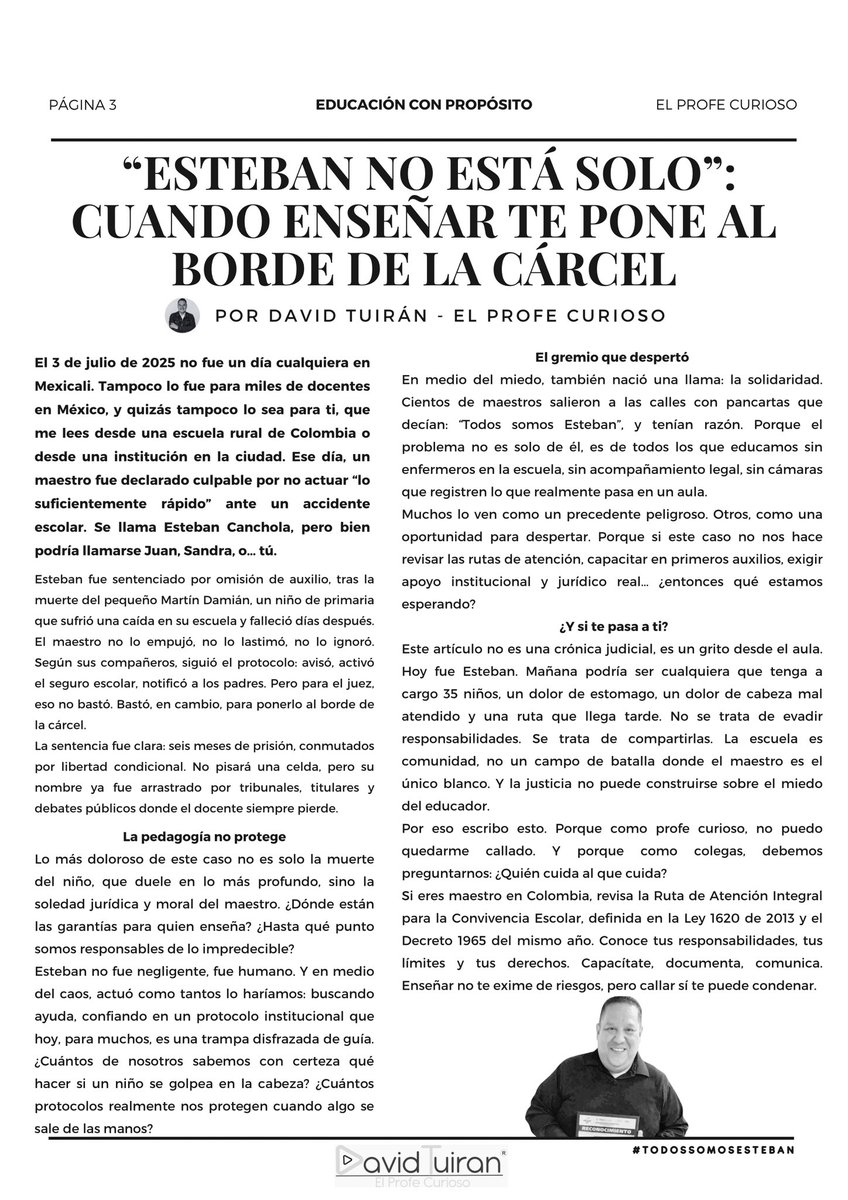 “ESTEBAN NO ESTÁ SOLO”: CUANDO ENSEÑAR TE PONE AL BORDE DE LA CÁRCEL. 

📢 Comparte este artículo con otros docentes. Que la historia de Esteban no se repita. Que esta vez, el aula grite más fuerte que el silencio institucional. <a href="/fecode/">fecode</a> <a href="/Mineducacion/">MinEducación</a>