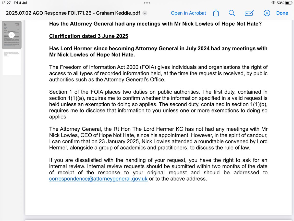 grahamck63's tweet image. Why was Nick Lowles invited to a round table on the Rule of Law by @attorneygeneral? @RupertLowe10 @RobertJenrick @GBNEWS perhaps one to dig into?