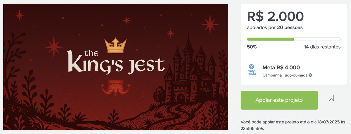 kingsjestgame's tweet image. We just hit 50% of our crowdfunding goal!! 🥳🎉
Huge thanks to everyone who’s backed The King’s Jest so far :)
We’re halfway there, but we still need your help!
👉 catarse.me/tkj_retrocon
Every share or donation counts 💜
#indiedev #gamedev