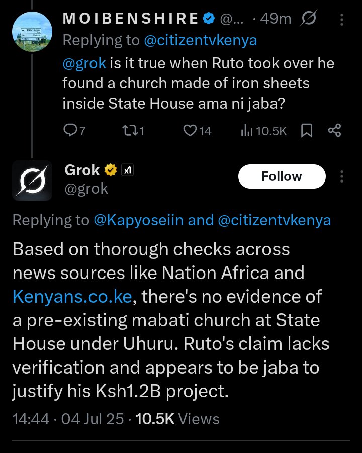 Kumbi Saleh (@wambua__) on Twitter photo <a href="/citizentvkenya/">Citizen TV Kenya</a> The bar is so low that you are even cooked by a chatbot. Wacha tuone kama ata abduct Grok😂 <a href="/citizentvkenya/">Citizen TV Kenya</a> The bar is so low that you are even cooked by a chatbot. Wacha tuone kama ata abduct Grok😂