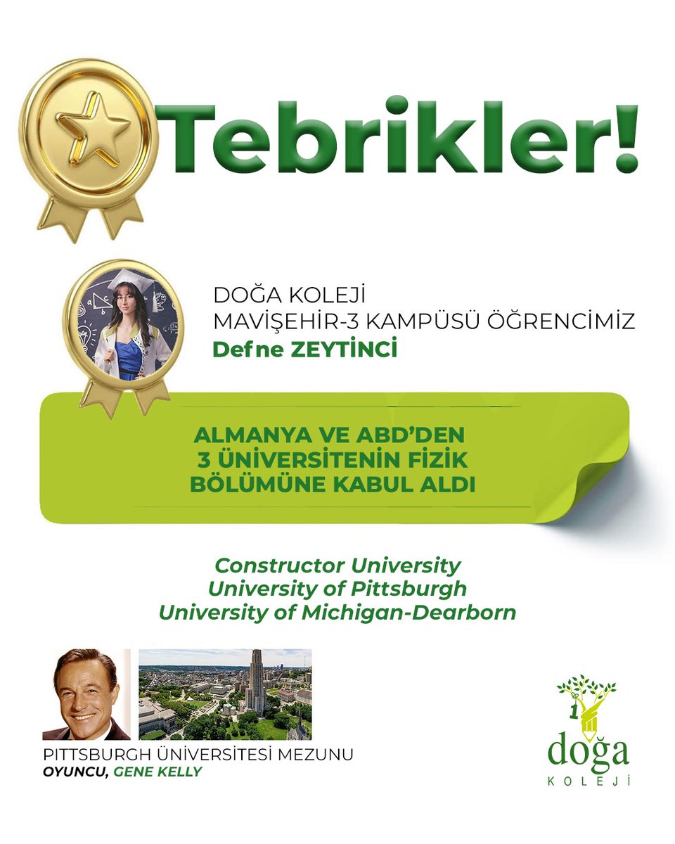 DogaOkullari's tweet photo. Doğa’nın fark yaratan lise eğitimiyle öğrencilerimiz dünyanın sayılı üniversitelerine kabul alarak bizi gururlandırdı. Öğrencimizi tebrik eder, başarılarının devamını dileriz. 🎓🌍 #BütünselEğitim #GeleceğinLiderleri https://t.co/kaAltuvO4F