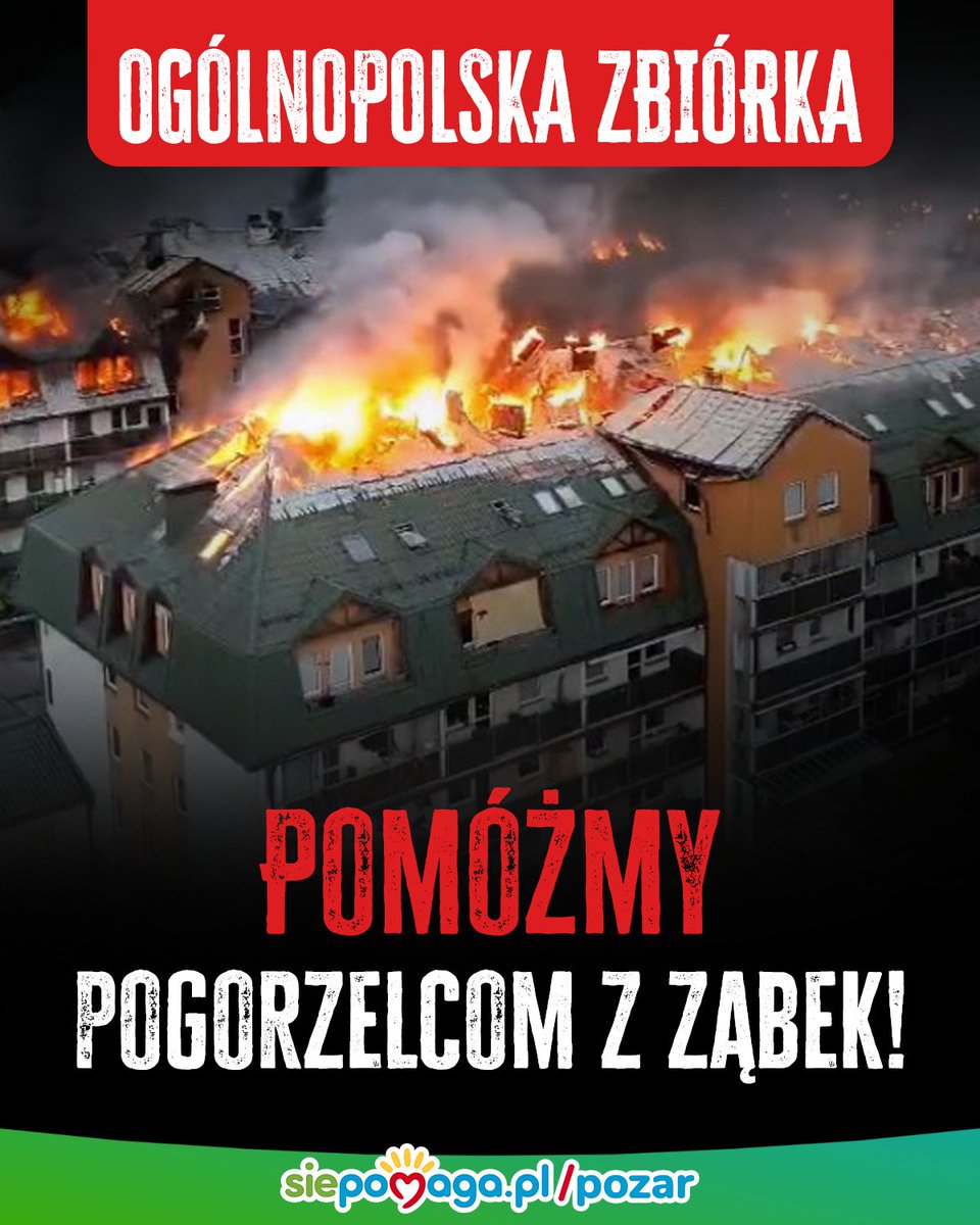DRAMAT❗W jedną noc ponad 500 osób straciło dach nad głową! Wieczorem 3. lipca w Ząbkach koło Warszawy zaczął rozprzestrzeniać się gigantyczny pożar, który strawił budynki mieszkalne. W jedną noc ludzie stracili dobytek życia… 
siepomaga.pl/pozar 
Dlatego musimy działać jak