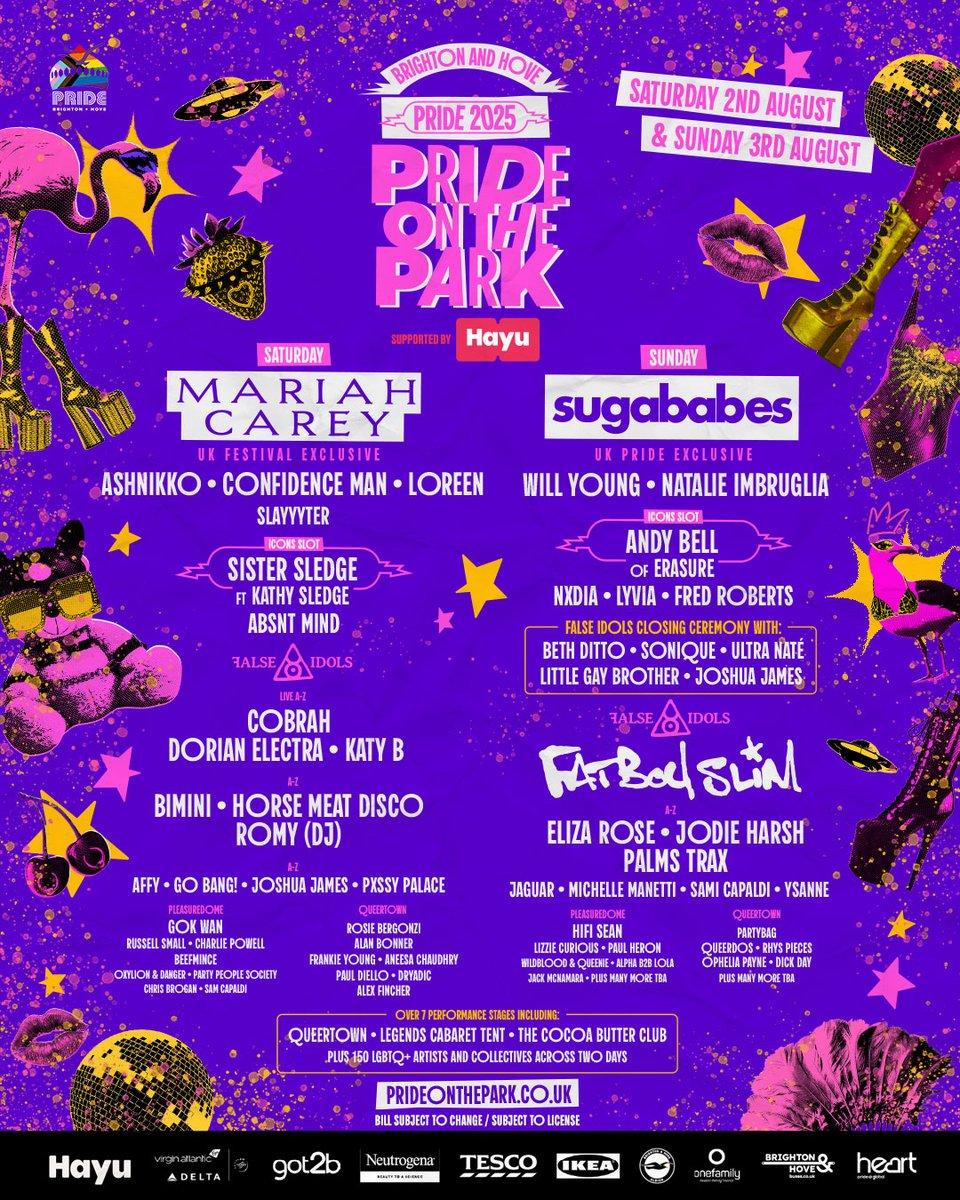 PrideBrighton's tweet image. Pride On The Park Supported By Hayu is less than a month away. 1 weekend, over 150 LGBTQ+ artists, and less than 20% of tickets remaining. See you in Brighton on August 2nd and 3rd! 🌈
