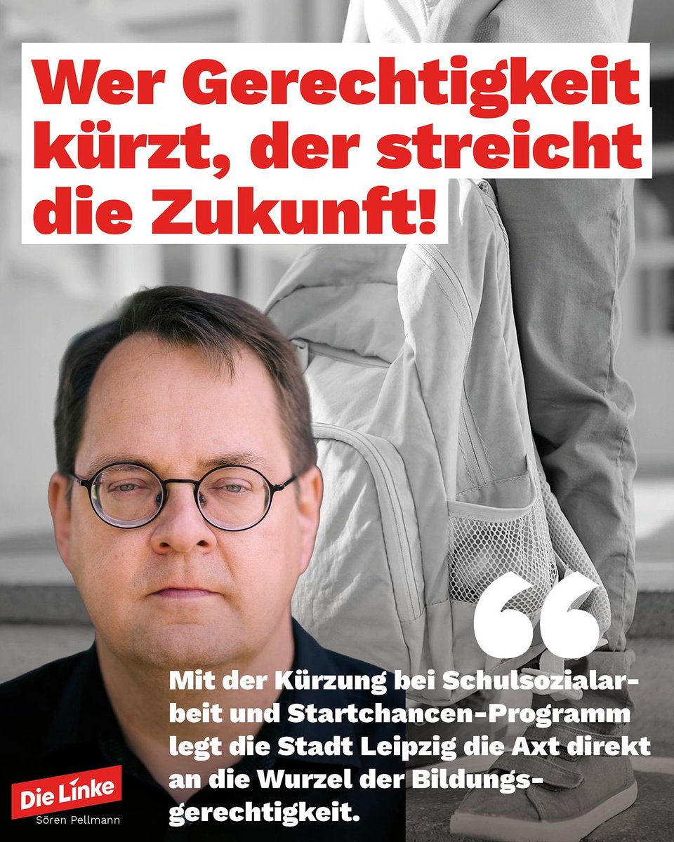 📢✊ Zukunft statt Kürzung! ✊📢

Es ist schlichtweg skandalös, was in Leipzig passiert. Die Stadt – vertreten durch OBM Jung (SPD) und die Schuldezernentin Felthaus (Grüne) – streicht ausgerechnet bei unseren Kindern!

❌ Stellenkürzungen in der Schulsozialarbeit
❌ Einschnitte
