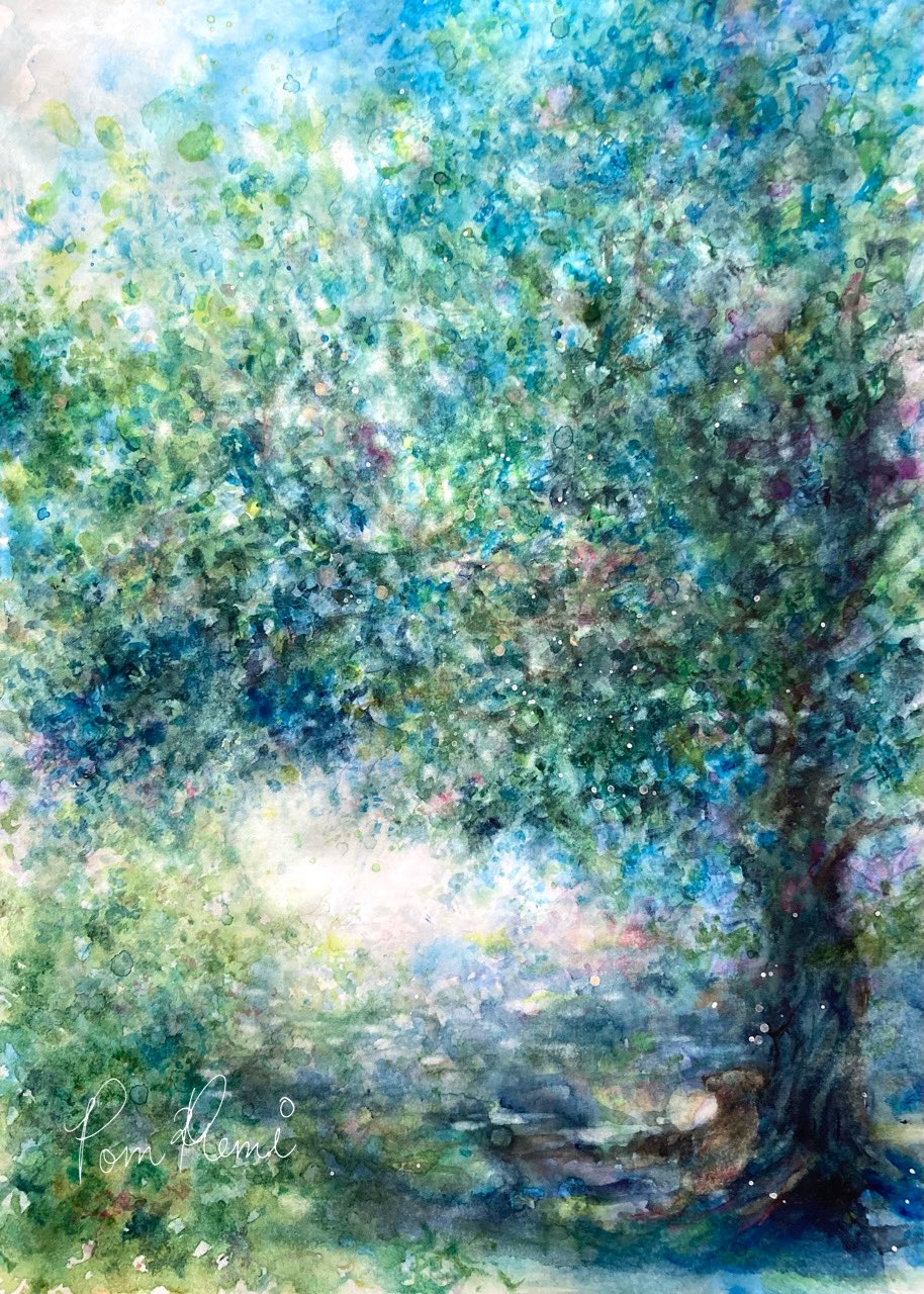 人気提案 絵画「薄氷溶けて午後の陽だまり」 水彩画 絵画 - 絵画