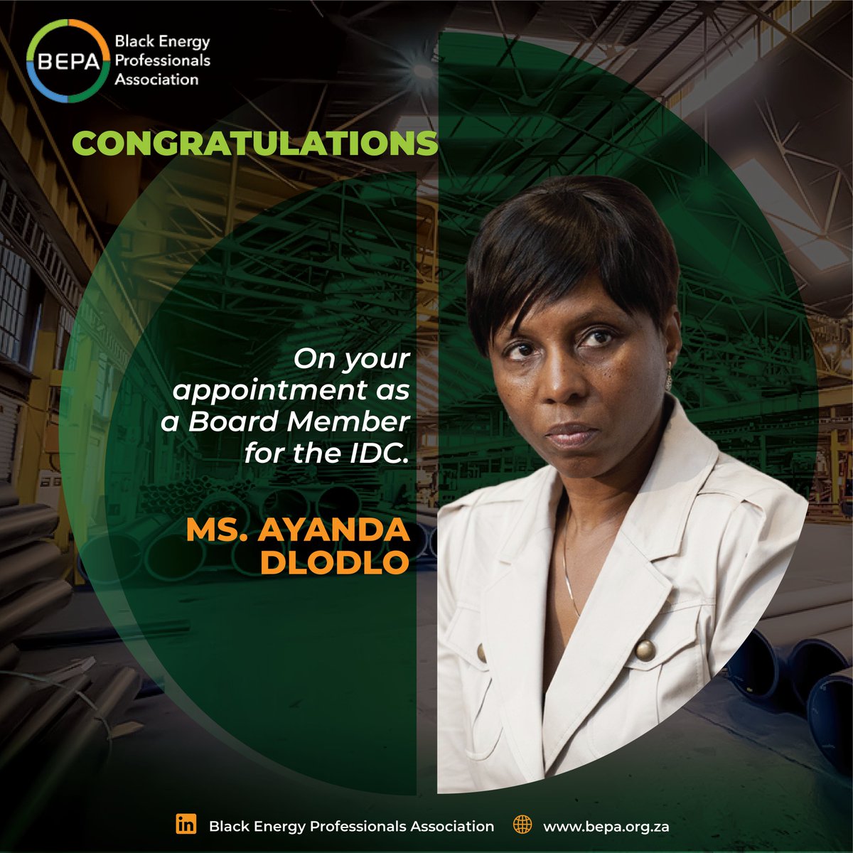 Black Energy Professionals Association (@bepa_sa) on Twitter photo Congratulations to the newly appointed <a href="/IDCSouthAfrica/">IDC South Africa</a> Board, led by Chairperson Ms. Gloria Serobe. We at #BEPA commend you and fellow appointees on your leadership and look forward to the positive impact you’ll bring to inclusive industrial development.
#IDC #Governance #BEPA Congratulations to the newly appointed <a href="/IDCSouthAfrica/">IDC South Africa</a> Board, led by Chairperson Ms. Gloria Serobe. We at #BEPA commend you and fellow appointees on your leadership and look forward to the positive impact you’ll bring to inclusive industrial development.
#IDC #Governance #BEPA