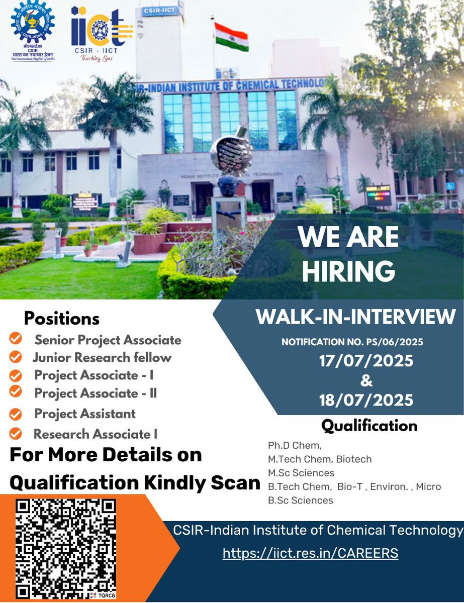 PremMahadev _ प्रेम महादेव (@premmdev07) on Twitter photo CSIR-IICT conducting Walk-in interviews on 17-07-2025 & 18-07-2025 against various project positions. For more information see NOTIFICATION NO.: PS/06/2025 on our website iict.res.in/CAREERS
<a href="/CSIR_IND/">CSIR, India</a> <a href="/DrNKalaiselvi/">N Kalaiselvi</a> <a href="/CSIR_NIScPR/">CSIR-NIScPR</a> <a href="/AcSIR_India/">AcSIR</a> CSIR-IICT conducting Walk-in interviews on 17-07-2025 & 18-07-2025 against various project positions. For more information see NOTIFICATION NO.: PS/06/2025 on our website iict.res.in/CAREERS
<a href="/CSIR_IND/">CSIR, India</a> <a href="/DrNKalaiselvi/">N Kalaiselvi</a> <a href="/CSIR_NIScPR/">CSIR-NIScPR</a> <a href="/AcSIR_India/">AcSIR</a>