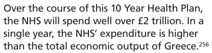 Ten Year Plan is littered with vapid examples that mean absolutely nothing.

The UK is one of the largest countries in Europe. 2nd largest GDP (behind Germany).

So OF COURSE the spend on health is bigger than the total spend of a country a fraction of its size.  
1/