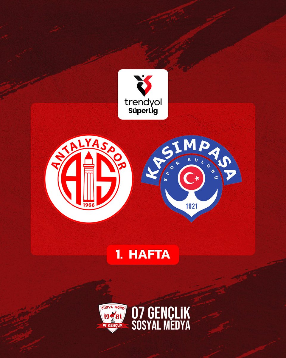 Yeni sezonun ilk haftasında Kasımpaşa ile Corendon Airlines Park’ta karşı karşıya geliyoruz.

💪 Taraftarımızla birlikte sezona güçlü bir başlangıç yapalım!

#07Gençlik #Antalyaspor
