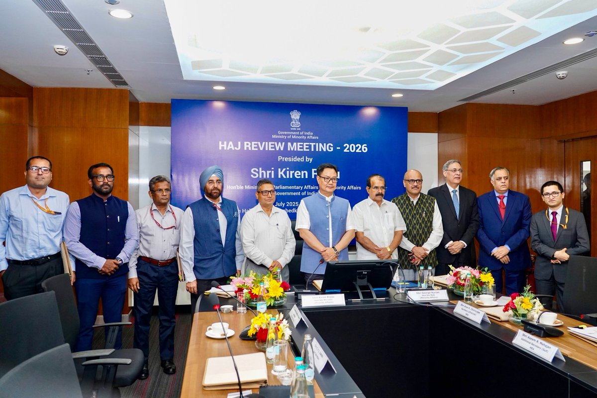 Kiren Rijiju (@kirenrijiju) on Twitter photo Attended the Haj Review Meeting for Haj 2025 & Haj 2026 preparations at Dr. Ambedkar International Centre with MoS Shri <a href="/GeorgekurianBjp/">George Kurian</a> ji, Secretary MoMA, Dr. Chandra Shekhar Kumar; Secretary (CPV & OIA), MEA, Shri Arun K. Chatterjee; Ambassador of India to Saudi Arabia & Attended the Haj Review Meeting for Haj 2025 & Haj 2026 preparations at Dr. Ambedkar International Centre with MoS Shri <a href="/GeorgekurianBjp/">George Kurian</a> ji, Secretary MoMA, Dr. Chandra Shekhar Kumar; Secretary (CPV & OIA), MEA, Shri Arun K. Chatterjee; Ambassador of India to Saudi Arabia &