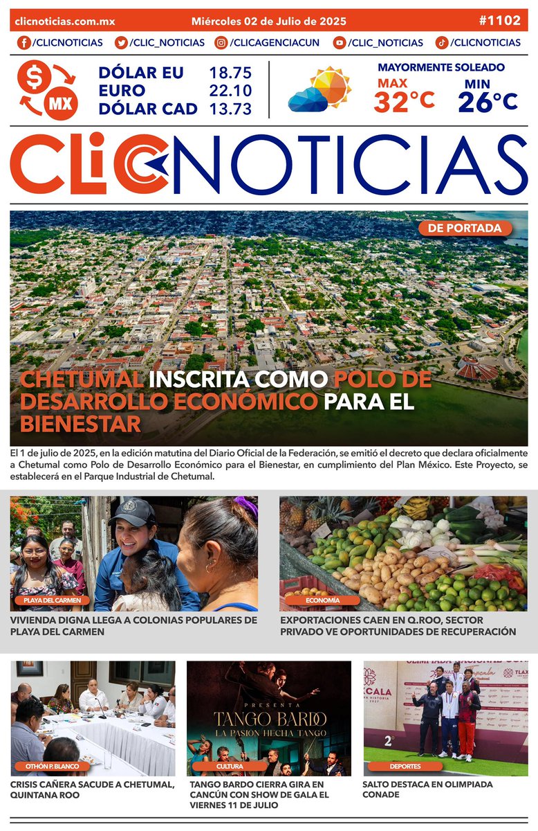 ‼️ La portada en un CLIC📰👇
🗓️ Viernes, 4 de julio del 2025 
🌐clicnoticias.com.mx
#LalnformaciónEnUnClic #ClicNoticias
#news #QuintanaRoo #buenosdías #cancún
#goodmorning #N1Clic