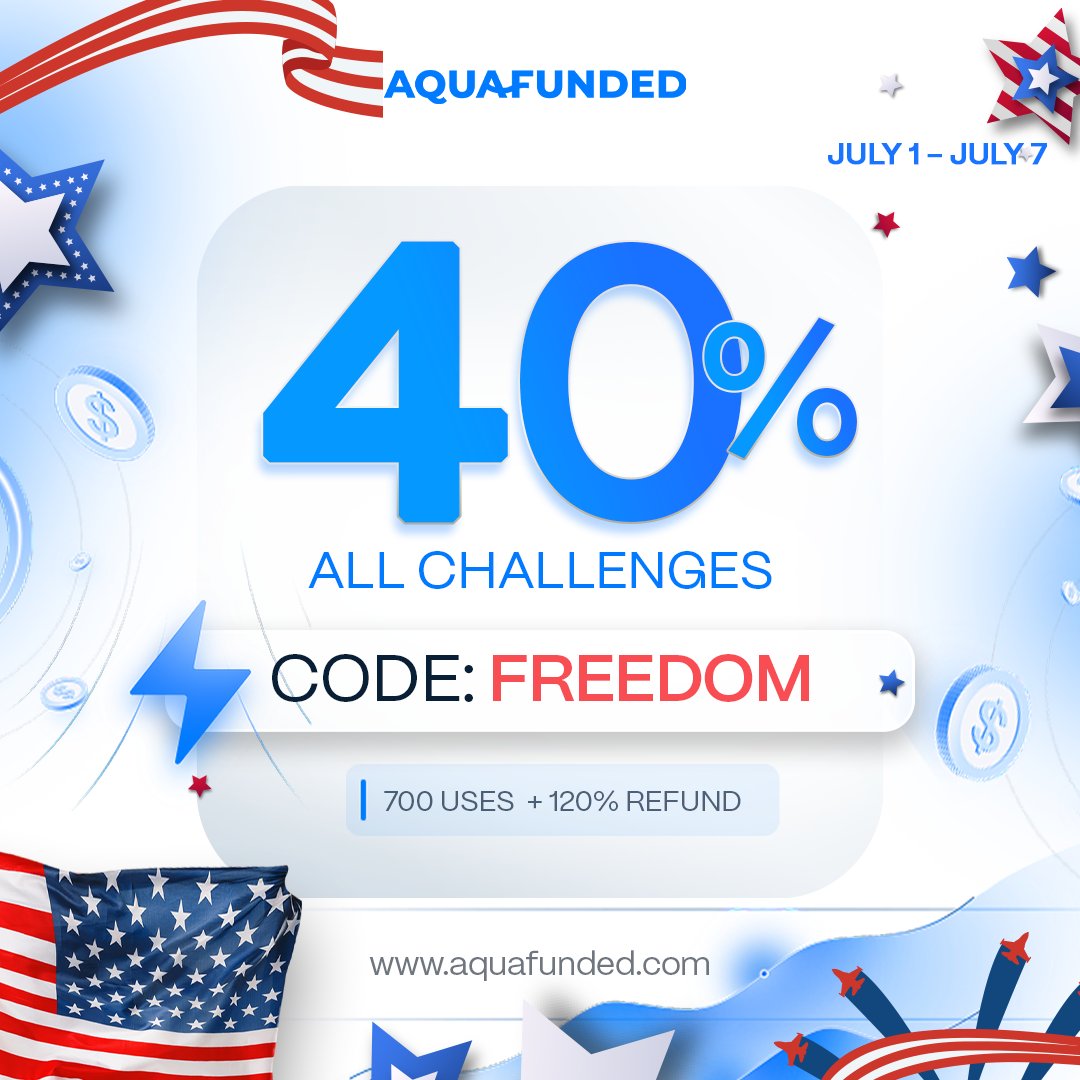 Super Exclusive 40% OFF Discount - Ends Sunday Midnight.

💙 Up to 50% OFF challenges
💙 7-day payout &amp; 100% profit split addons available
💙 120% refund &amp; 700 uses only

Get funded now at 👉 aquafunded.com/?el=x