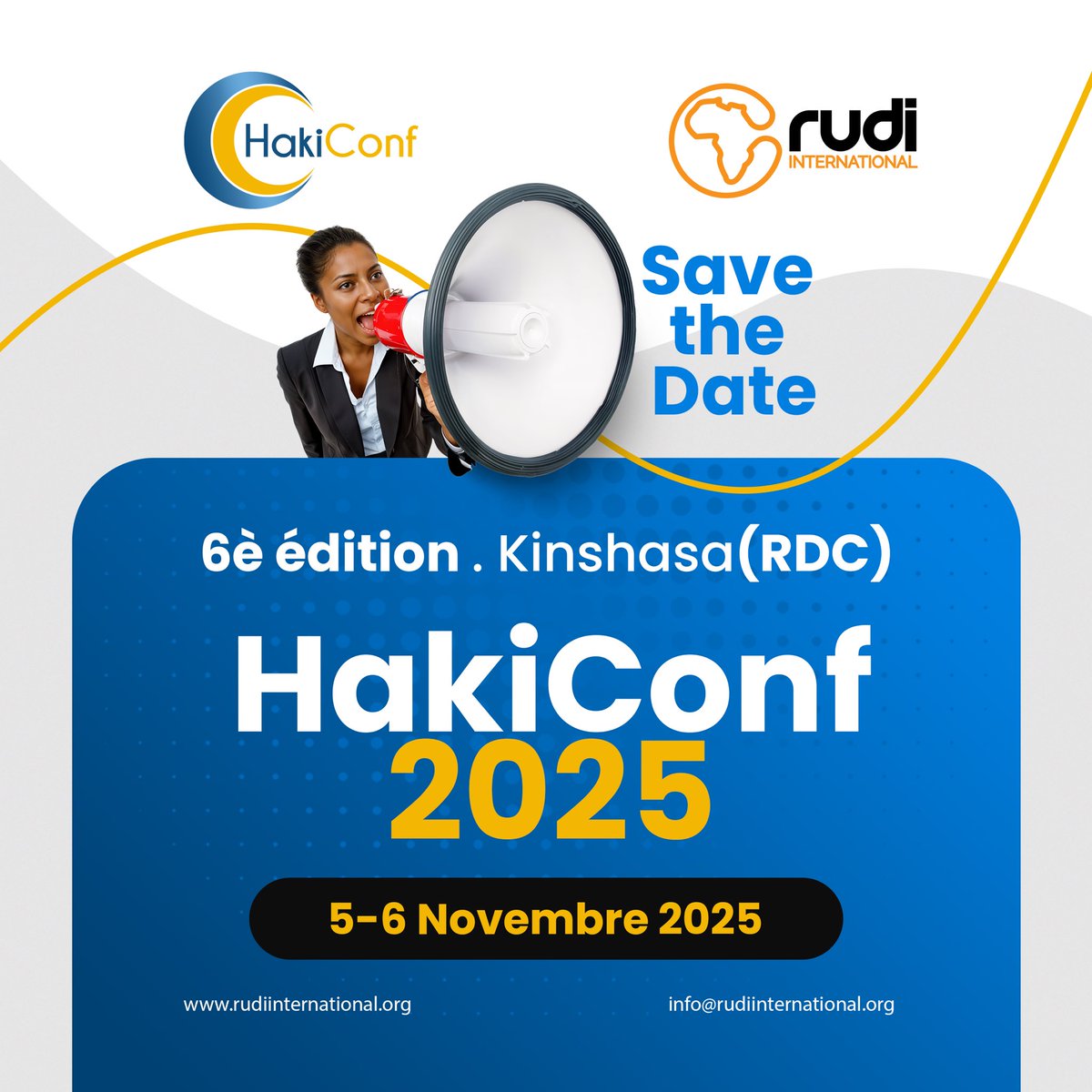 Save the date for #HakiConf2025, Nov 5-6, 2025 in #Kinshasa (DRC)

Registration is open via this link: shorturl.at/JKa3U

Next: Opening of workshop proposals submission. Stay tuned!