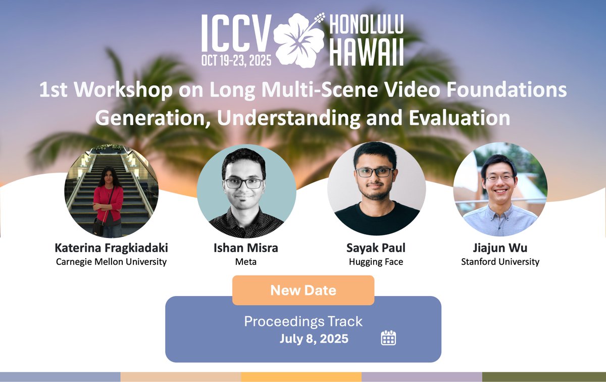 ramoscsv's tweet image. Deadline Extended!!!

Submit your paper to the LongVid-Foundations Workshop @ICCVConference and make part of the discussion!

Proceedings track deadline: July 8st 11:59PM UTC-0
openreview.net/group?id=thecv…
 #ICCV2025