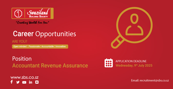 SBSswaziland's tweet image. Career Opportunity.

Click the link below for full job details.
sbs.co.sz/accountant-rev…

Deadline: Wednesday, 9 July 2025

#SwazilandBuildingSociety #CreatingWealthForYou #CareerOpportunity