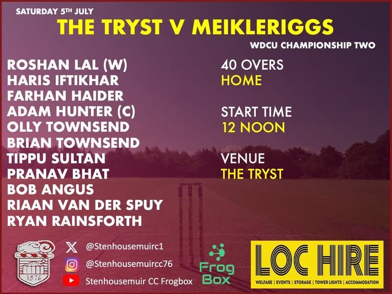 Our 2’s welcome Ferguslie to the Tryst. Come along to cheer the lads on!