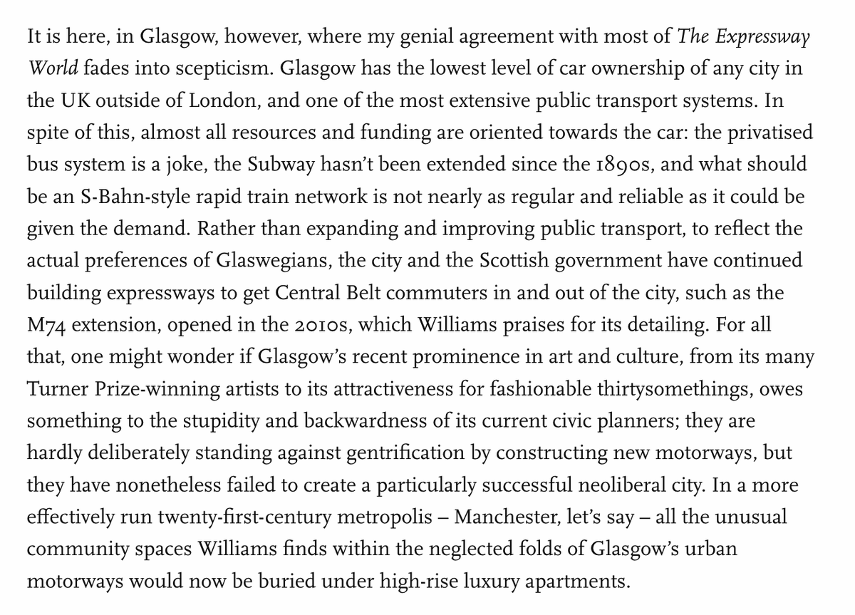 "Almost all resources and funding are oriented towards the car: the privatised bus system is a joke, the Subway hasn't been extended since the 1890s"

Owen Hatherley reviews The Expressway World.
newleftreview.org/sidecar/posts/…