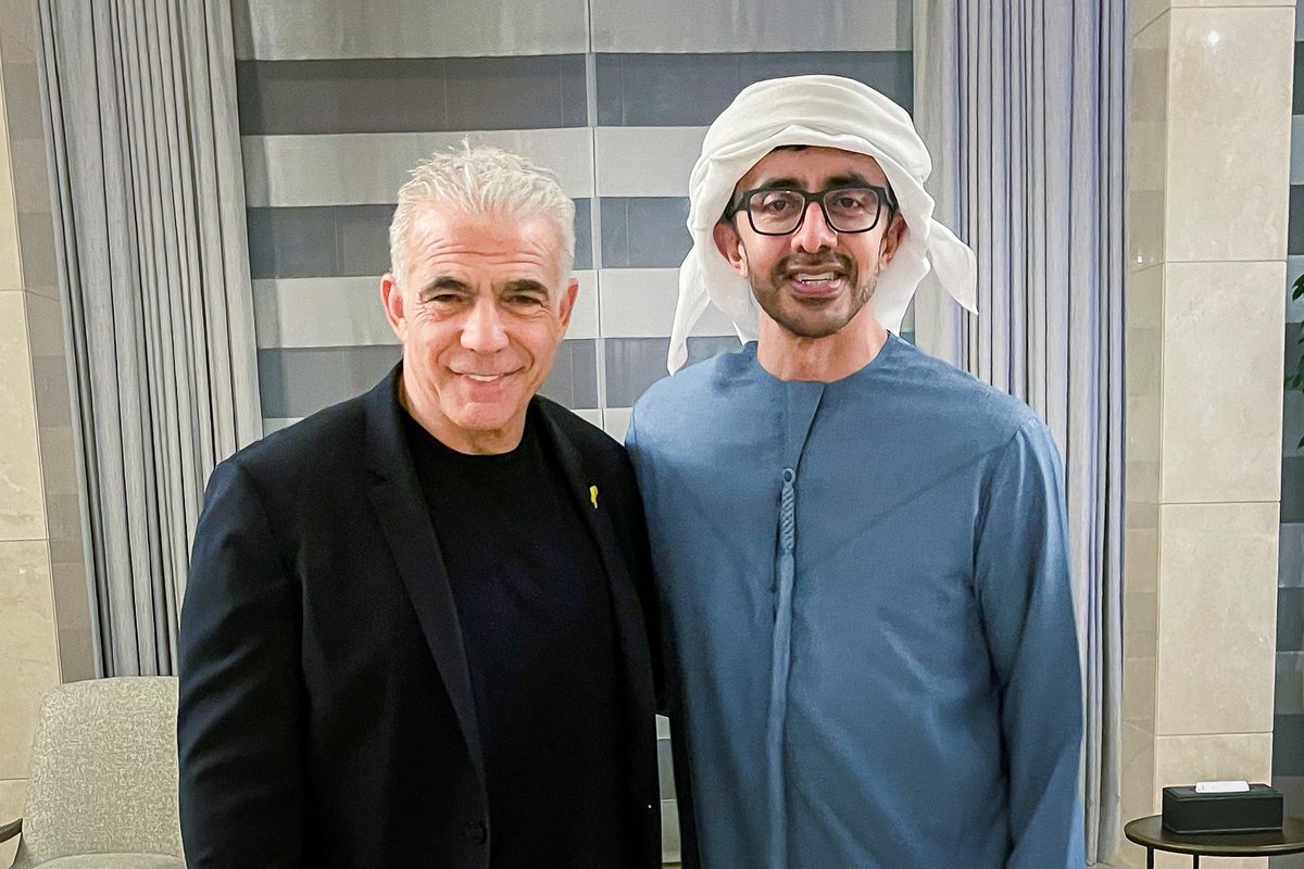 OFM (@ofmuae) on Twitter photo Abdullah bin Zayed met with <a href="/yairlapid/">יאיר לפיד - Yair Lapid</a> and discussed 🇦🇪-🇮🇱 relations, as well as the latest regional developments & global efforts of reaching a ceasefire in the Gaza Strip. Abdullah bin Zayed met with <a href="/yairlapid/">יאיר לפיד - Yair Lapid</a> and discussed 🇦🇪-🇮🇱 relations, as well as the latest regional developments & global efforts of reaching a ceasefire in the Gaza Strip.