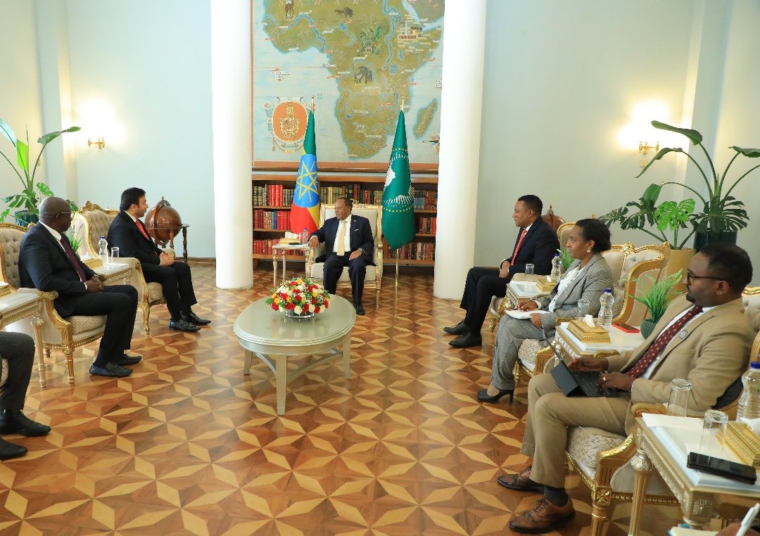 POEthiopia's tweet image. H.E President Taye Atske Selassie received H.E.Dr. Ahmed Naser Al-Raisi, President of @Interpol H.E appreciated INTERPOL’s role in facilitating cooperation between police forces and express Ethiopia’s commitment to deepening collaboration in the fight against transnational crime.