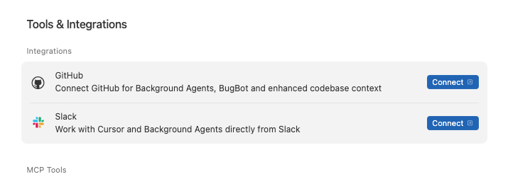 cursor_tips's tweet photo. Cursor added Integrations, go ahead and connect GitHub and Slack https://t.co/XVCAY6xpf4