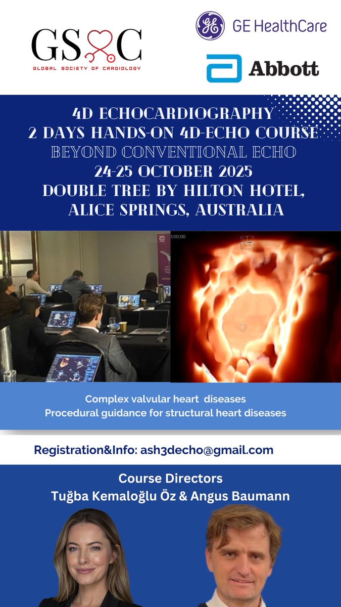 🎯 Join us in Alice Springs, Australia for the Hands-On 4D Echo Course!
📅 Oct 24–25, 2025
📍 DoubleTree by Hilton
🔍 Focus: 4D TOE/TTE, valve disease, SHI planning, &amp; more
🌐 World-class faculty
🔗 globalsocietyofcardiology.org/4DEchoAlice

<a href="/GSoCers/">GSoC</a> <a href="/GSoCPresident/">GSoCPresident</a>