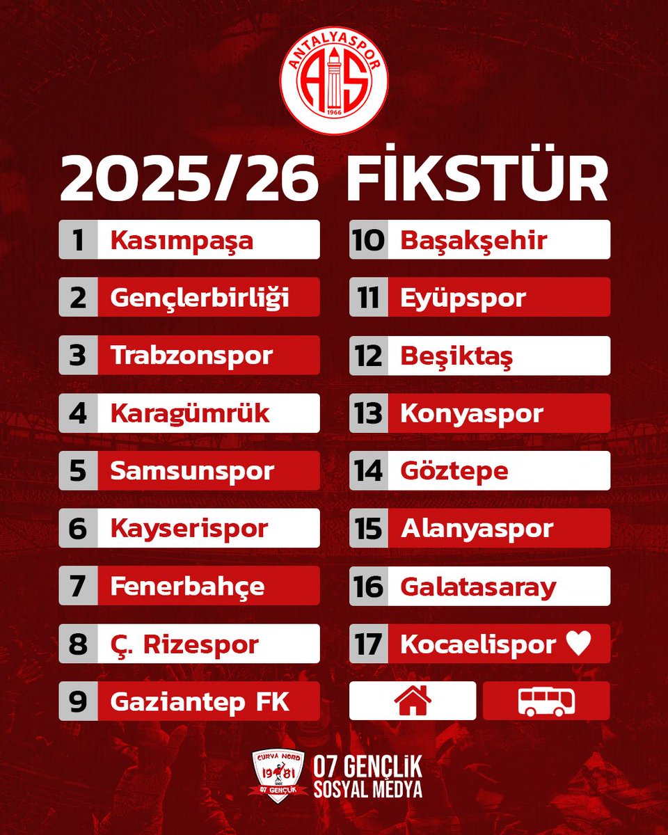 🗓️ Fikstüre Endeksli Hayatlar 🔴⚪️ 
#07Gençlik #Antalyaspor