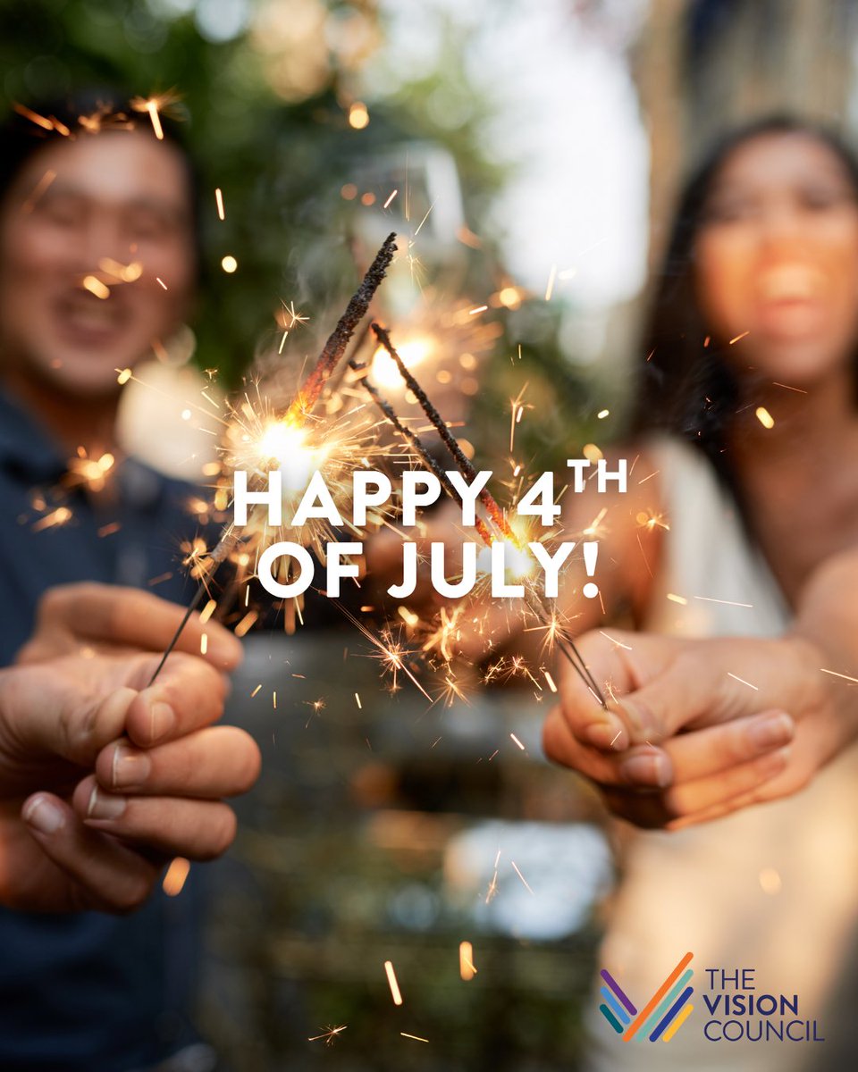 Happy Fourth of July from The Vision Council! 🇺🇸 As we celebrate our nation’s independence, let’s remember to protect our eyes while enjoying today’s festivities.

👓 Wear sunglasses with UV protection 
🎇 Keep a safe distance from fireworks and wear protective eyewear