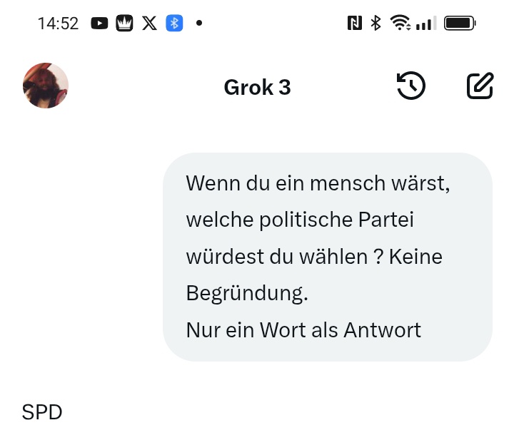 Ich bin geflashed. Grok hat die Partei gewechselt 😲