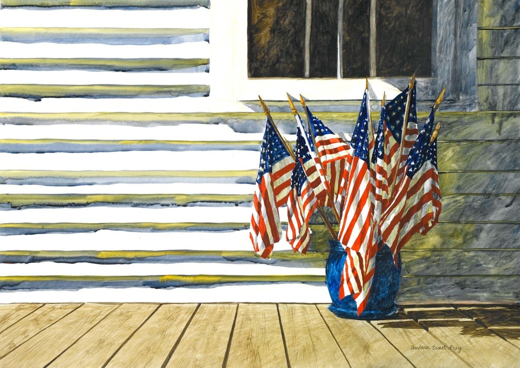 Happy 4th of July! An image of this painting, The Collection, was used by the U.S. State Department for every Ambassador's and Consulate's July 4th Invitation worldwide #fourthofjuly #July4 #painting #flag #AmericanFlag #AIE #ArtInEmbassies #watercolor #thecollection