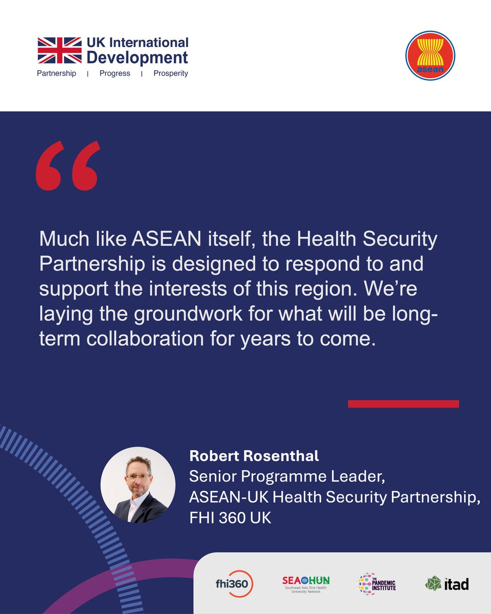 ukmissionasean's tweet image. The UK and ASEAN launch the ASEAN-UK Health Security Partnership Programme today. This 5-year health programme will help Southeast Asia.
Learn more: asean-uk-hsp.org
#ASEANUK #HealthSecurity #ThrivingPartnership