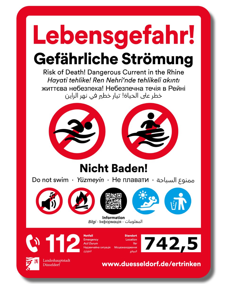 Nach mehreren tragischen Badeunfällen im #Rhein werden nun weitere Maßnahmen ergriffen. 

Am Paradiesstrand werden weitere fest installierte Metallschilder angebracht.  Außerdem sind Doppelstreifen aus Polizei und Ordnungsamt vor Ort im Einsatz. 

➡️ ow.ly/CRNH50WkSVq
