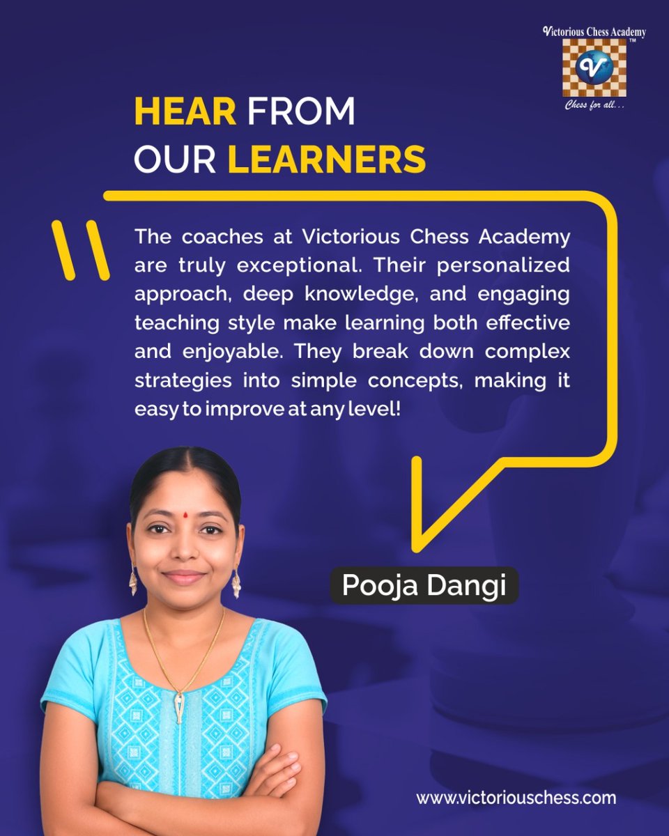 VictoriousChess's tweet image. 🎙 See what our student Pooja Dangi says about Victorious Chess Academy!
#VictoriousChessAcademy #StudentTestimonial #ChessJourney #ThinkPlayWin