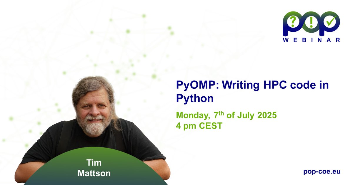 POP_HPC's tweet image. π£ It's not too late to sign up for the 35th POP Webinar on Monday featuring Tim Mattson! π§βπ» π©βπ»
To sign up go to: pop-coe.eu/news/events/35β¦