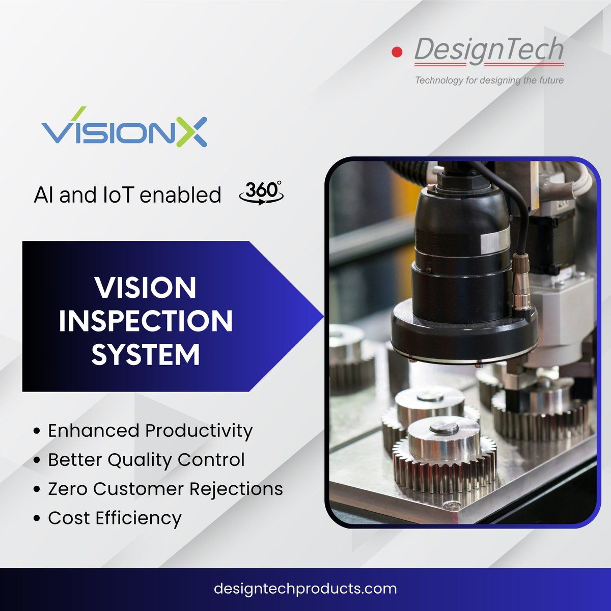 DesignTechSys's tweet image. Introducing VisionX: 360° Vision Inspection System!

Vision Inspection Systems help manufacturers get their output right with timely, accurate, and reliable defect detection.

#VisionX #FactoryAutomation #qualitymanagement #qualityinspection #qualityassurance #DesignTech