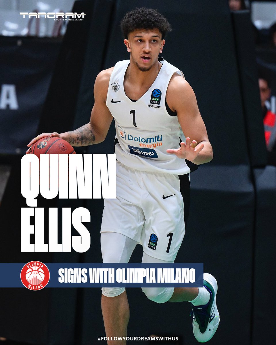 𝗤𝗨𝗜𝗡𝗡 𝗘𝗟𝗟𝗜𝗦, named <a href="/LegaBasketA/">Lega Basket Serie A</a> Best U22 and Italian Cup MVP, takes the next major step in his career by joining <a href="/OlimpiaMI1936/">Olimpia Milano</a> and <a href="/EuroLeague/">EuroLeague</a> 

Good luck, <a href="/Quinnellis1403/">Quinn ellis</a> 💪🏽 !

#TangramSports
#FollowYourDreamsWithUs