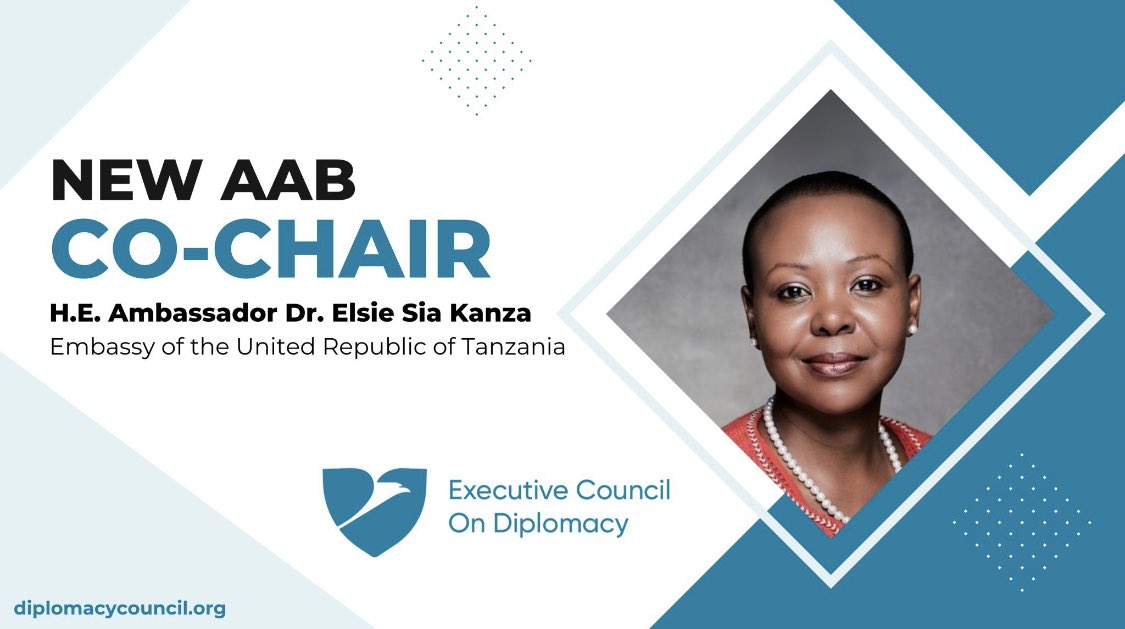🔴#JUSTIN

🇹🇿🇺🇸
#Tanzania’s Ambassador to the USA and México, Hon. Dr. Elsie S. Kanza is the new co-chair of the Ambassador Advisory Board (AAB) of the Executive Council on Diplomacy (ECD).

Congratulations Amb. <a href="/eskanza/">Elsie S. Kanza</a> !🎉