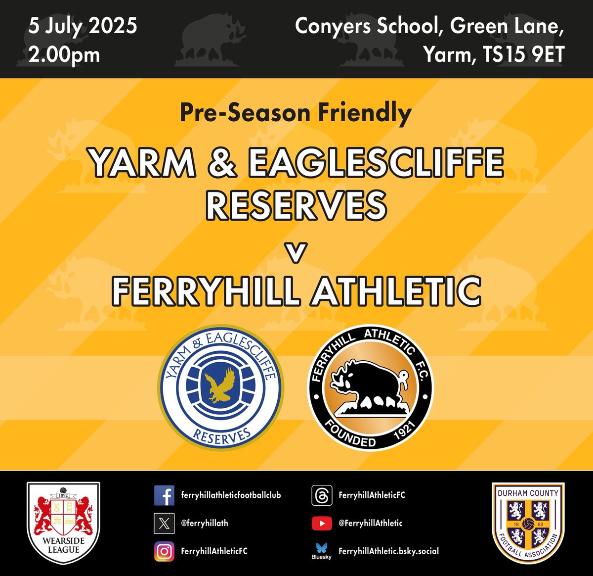 Back in action tomorrow! Come and join us if you can.

#FerryhillAthletic
#WearsideLeague
