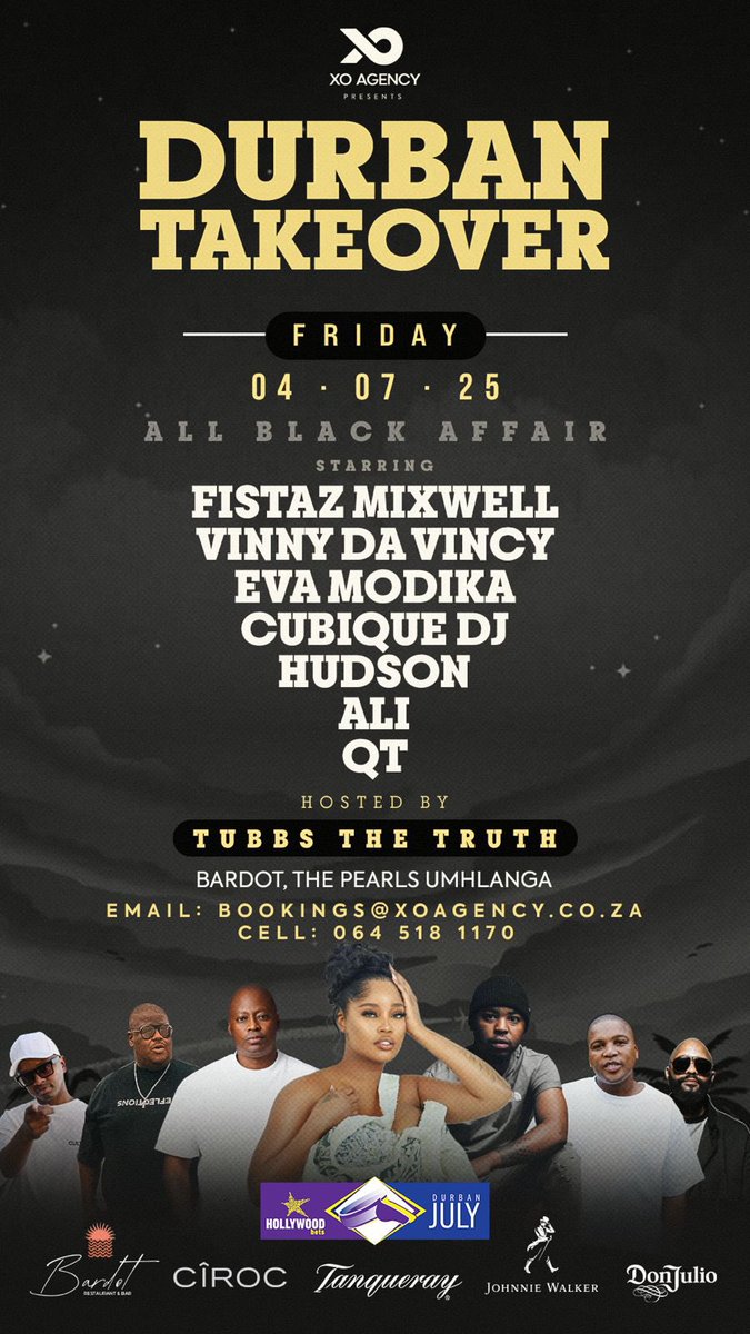 VinnyDaVinci's tweet image. TONIGHT!!!

Friday 04 July 2025

King off the #DURBANJULYWEEKEND at BARDOT RESTAURANT &amp;amp; BAR The Pearls Umhlanga KZN

SEE YOU THERE!!!