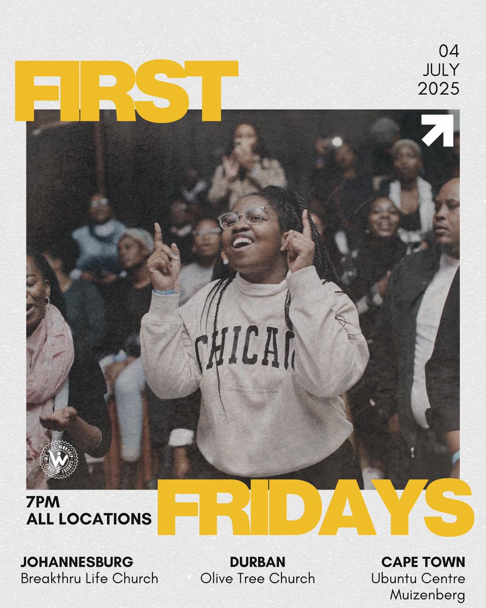 WWWMovement's tweet image. Fam! Join us again tonight for time of prayer, worship and connecting. Joburg, Durban, Cape Town let’s go 🚀

Ticket link tr.ee/TMkp2d8guX

#firstfridaysworship