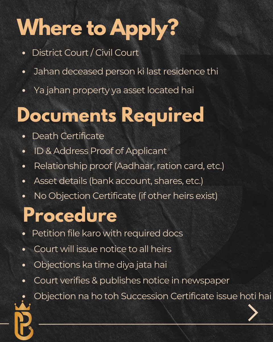 co_prabal's tweet image. 📜 “Succession Certificate Kaise Prapt Karein? Aapki Virasat, Aapka Haq!
👍 Like karein • 🔔 Subscribe karein • 📤 Share karein taaki har family apne virasat ka kanooni haq jaane!
#PropertyRights #IndianLaw #CourtProcedure #FamilyLaw #KnowYourRights #LegalAwareness