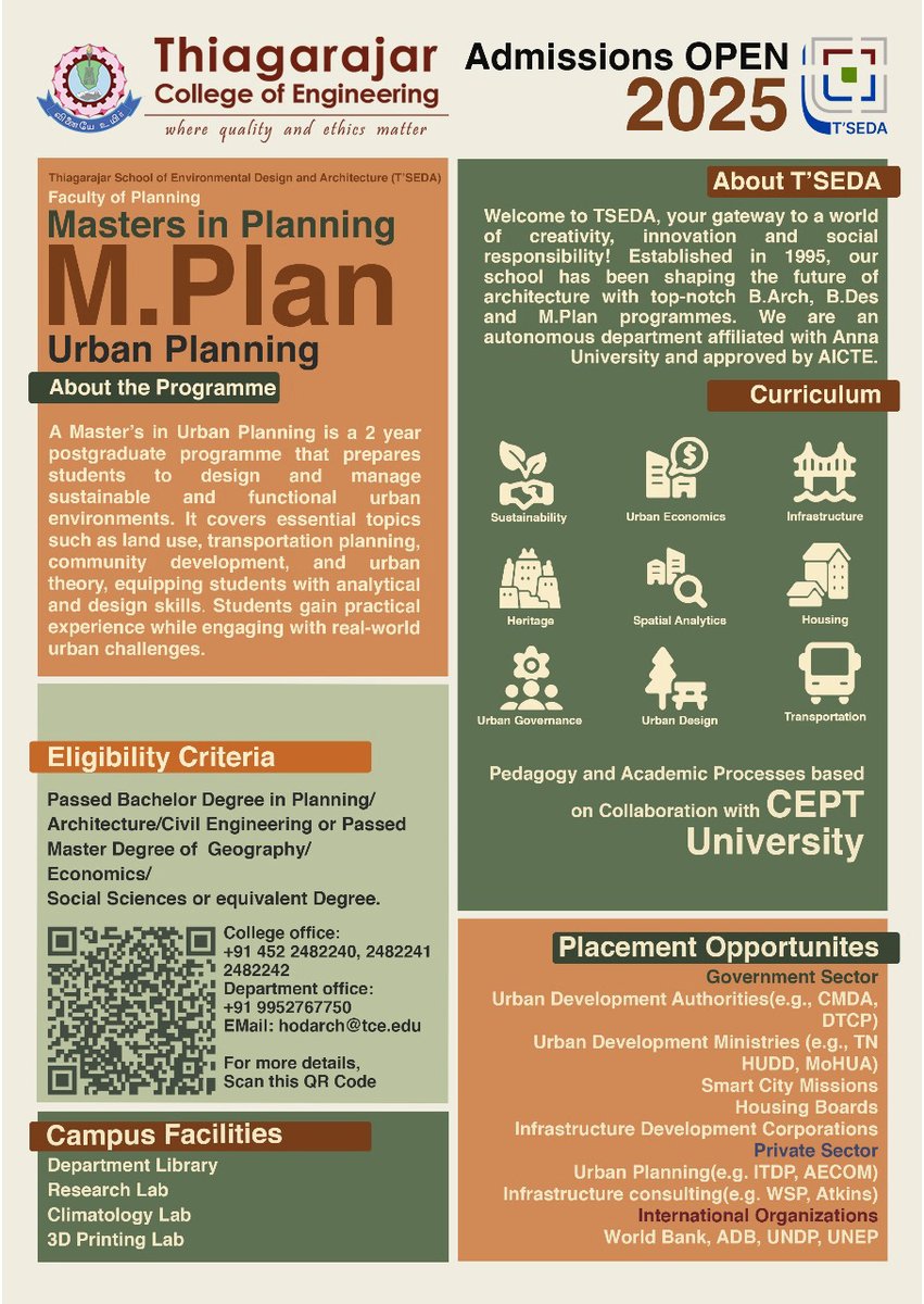 tceofficialpage's tweet photo. 🎓 Master Urban Futures! Join the 2-Year M.Plan (Urban Planning) @ TSEDA, TCE. Learn Spatial Analytics, Housing, Urban Design &amp; more. CEPT Collab | AICTE Approved. Apply now! 📞 9952767750 📧 hodarch@tce.edu #UrbanPlanning #TCE #MPlan #Admissions2025 https://t.co/ZG0DldbwfS